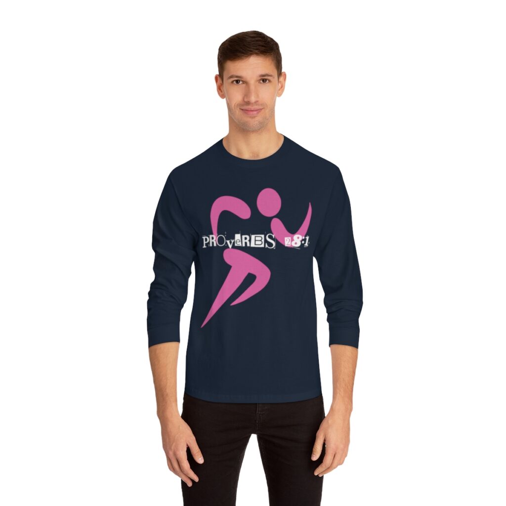 Proverbs 28:1 Anti-Jogging (Classic Long Sleeve T-Shirt) [Design on Front & Back] - Image 16