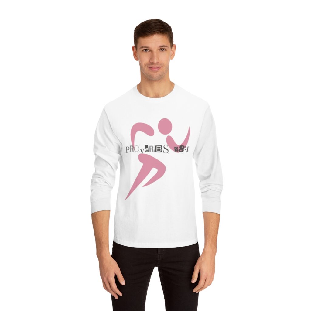 Proverbs 28:1 Anti-Jogging (Classic Long Sleeve T-Shirt) [Design on Front & Back] - Image 8